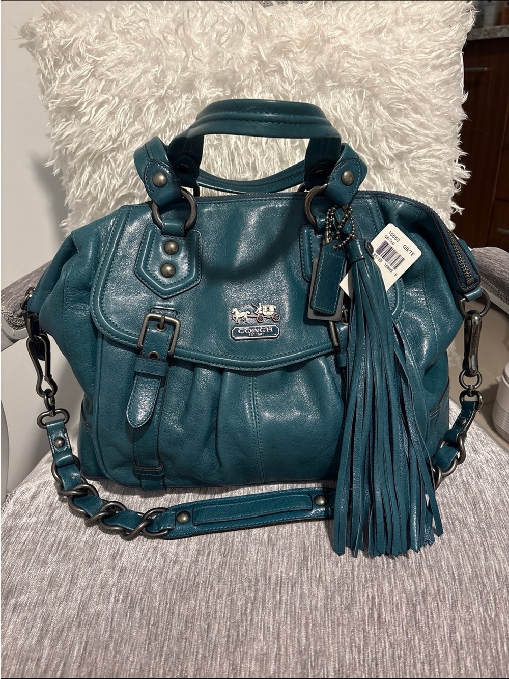 NWT Rare Coach Madison Brynne Teal Leather Satchel 15550 $498
